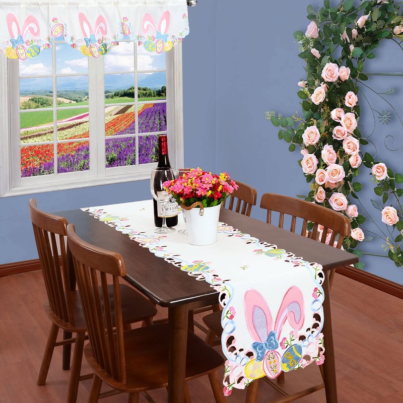 Grelucgo Embroidered Easter Bunny Table Runner (13 x 54 inch)