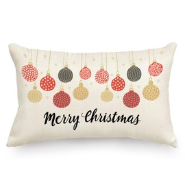 RLCMO Christmas Colorful Bells Throw Pillow Cover Merry Christmas 12 x 20 Inch Linen for Sofa Couch Waist Pillowcase Decoration Room Home Decor Car Cushion Cover Seat Cushion