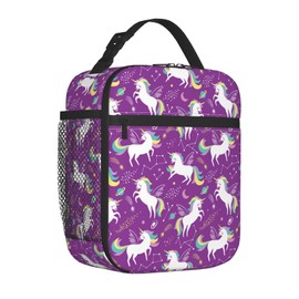 Purple Unicorn Reusable Lunch Bag Lunch Box Kids,Kids Lunch Box For Girls Boys,Insulated Lunch Bag For Kids,Easy-To-Clean Bento Box Bento Bag,Spacious Lunchbox For School/Work/Picnic