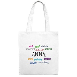 Jutebeutel mit Namen Anna - Motiv Positive Eigenschaften - Farbe weiß – Stoffbeutel, Jutesack, Hipster, Beutel