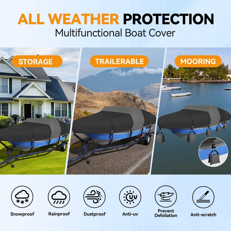 1600D + 1200D Boat Cover with 2" Wide Loops for