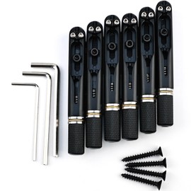OVSAL Fanned Fret Headless Guitar Bridge，CNC Zinc Alloy 6 String Fixed Bridge for Metal Rock & Shred, 10.5mm String Spacing, Replacement Kit for Luthiers & DIY Players (All-Black)