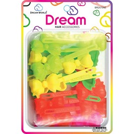 Dream World Self Hinge Barrette Ribbon Assorted Neon Colors 24 Piece Pack BR2575NE