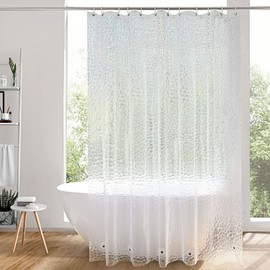 AooHome Long Shower Curtain, 180 x 220 cm with 5 Magnets Bottom, Transparent Anti-Mould, Waterproof Shower Curtains with 12 Hooks for Bathtub Bathroom