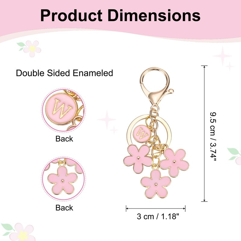 [PATIKIL] Pink Flower Keychain Decoration Cute Enamel Key Chain Initial
