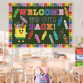 72 Pcs Crayon Bulletin Board Decorations for Classroom,Welcome to Our Pack Crayon Theme Classroom Decor with Border Trims Crayons Name Tags for School Classroom Door Home Wall Decorations