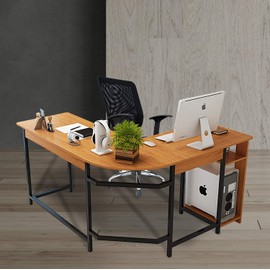 TY ARTS & CULTURE - L-Shaped Corner Desk Gaming Desk PC Table Office Computer Desk with Wood Laptop Black Frame Work Station Study Home Office Furniture | Natural Wood Tone