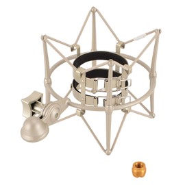 Microphone Shock Mount, Shock Mount Holder Mount Anti Vibration Shock Absorption Stable Zinc Alloy Mic Clip Holder Mount for 60mm Diameter Mics (Gold)