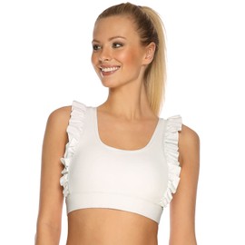 RELLECIGA Sujetador deportivo para mujer, con cuello redondo, con volantes, para entrenamiento, yoga, etc, Blanco, XL