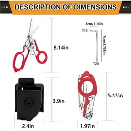 Rescue Scissors, Trauma Scissors, 6-in-1 Foldable Trauma Scissors, Emergency Scissors, Bandage Scissors with K Protective Case, Wrench for Professional Emergency Services, Outdoor Camping (Red)