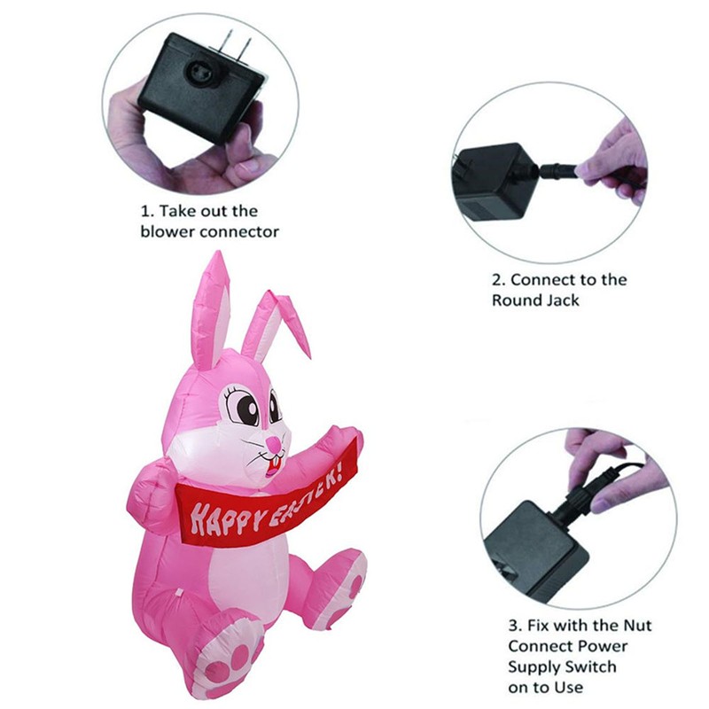 Lighted Inflatable Easter Bunny Easter Blow Up Rabbit with Built