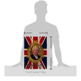 King Charles III Garden Flag Burlap Home Decor Banner Wall Art Patio Porch Room Small Outdoor Tapestry Yard Sign Coronation Party Decorations Souvenir UK United Kingdom Memorabilia Made in USA