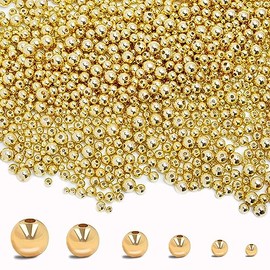 600 Abalorio de Oro de 14 Quilates, Redondas Sin Costuras, Sueltas de Latón, Espaciadoras Que No Se Desvanecen Fácilmente Para Hacer Collares