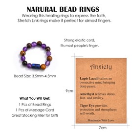CERSLIMO Anxiety Bead Rings for Women Men Teen Girls Boys - Natural Stone Crystal Healing Stretch Ring, Gemstone Protection Anxiety Gifts Jewelry Birthday Christmas