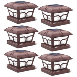SIEDiNLAR Solar Post Cap Lights Outdoor 2 Color Modes 8 LEDs for 4x4 5x5 6x6 Posts Fence Deck Patio Decoration Warm White & Cool White Lighting Brown (6 Pack)