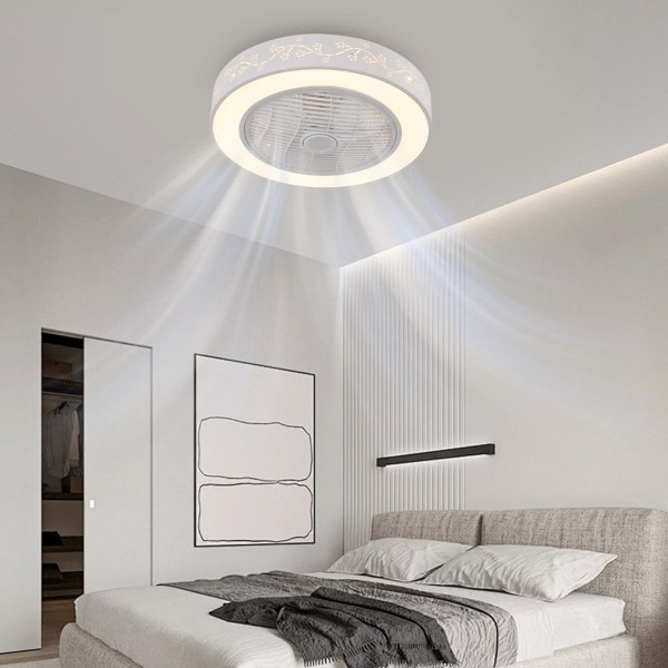 Ceiling Fan Light Acrylic 3-Gears Enclosed Dimmable LED Chandelier+Con