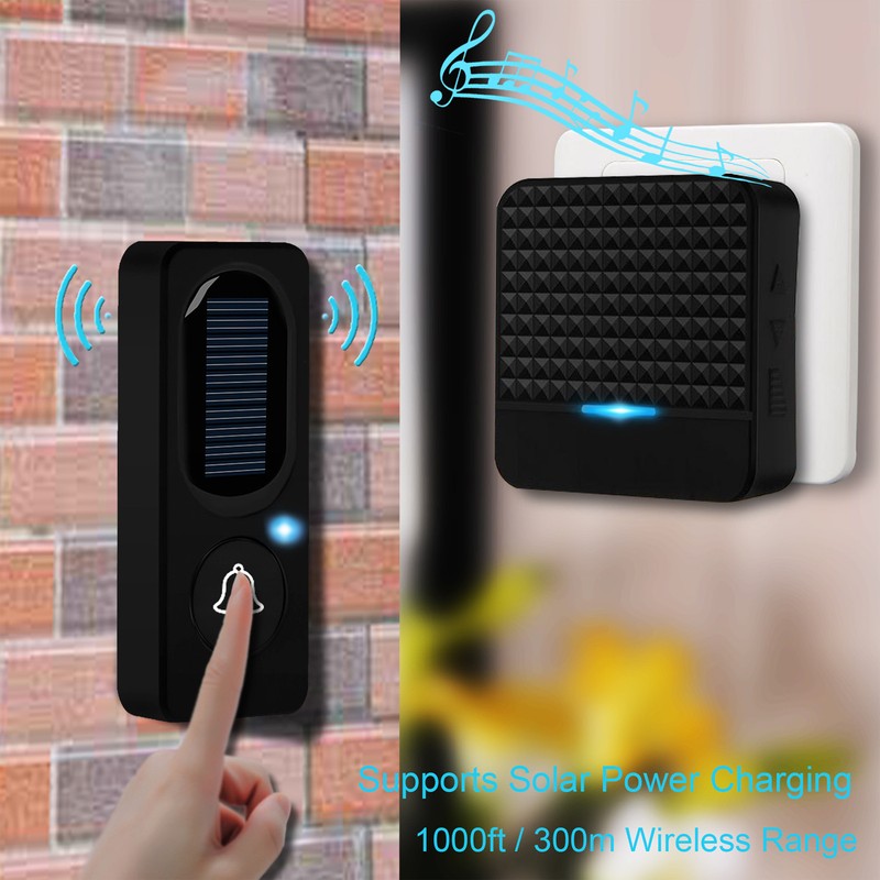 Self Powered Doorbell Black Battery Free Wireless Smart Elderly Pager
