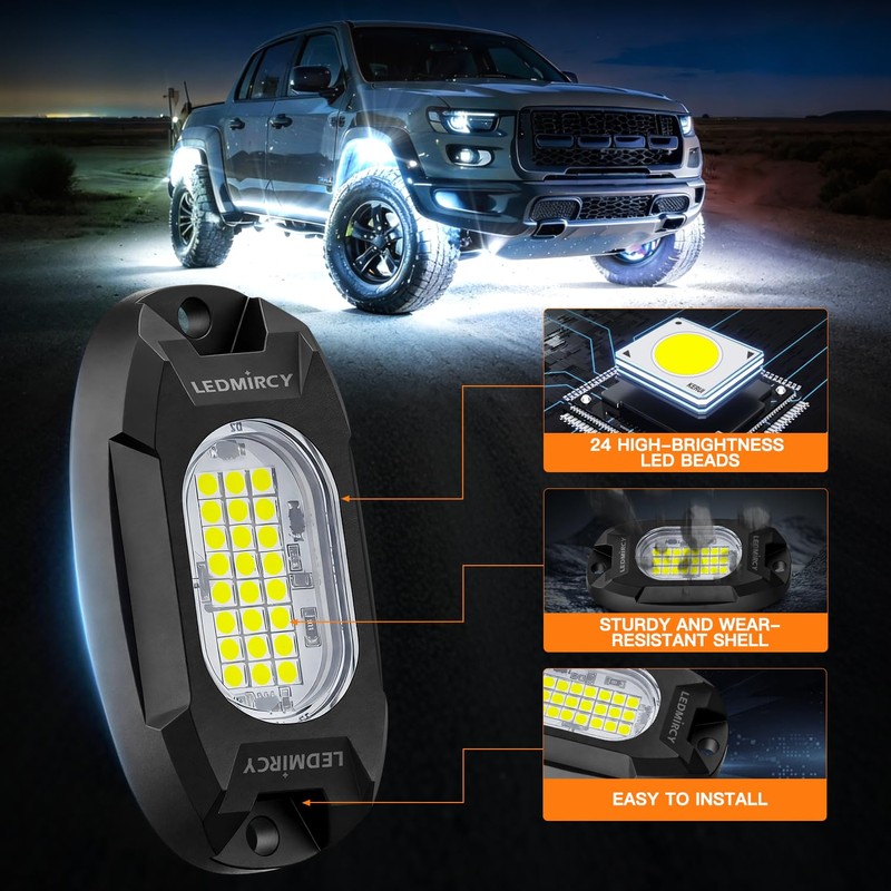 White Rock Lights,LEDMIRCY R6 LED Pure White Rock Lights 12PCS