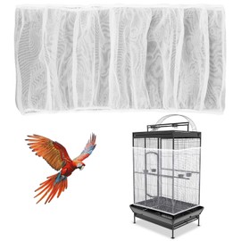 SHENLIU White Bird Cage Mesh Cover, Seed Collector Protective Meshs Cover, Adjustable Soft Breathable Mesh, Budgie Cage Bird Seed Collector Suitable for Parrot Cages Round and Square Cages