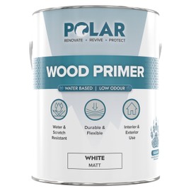 Polar Wood Primer - 84 Fl Oz - Matte White Finish - Water-Based Primer Paint for Interior & Exterior Wood Surfaces & Painted Surfaces - Strong Weather-Resistant Adhesion - Roller & Brush-On