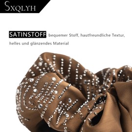 SXQLYH Hair Bobbles Satin Elastics with Crystal Stones, Satin Hair Scrunchie, Soft Comfortable Satin Hair Scrunchies, Ponytail Holder Bobble for Women, Long Hair (Brown)
