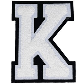 1 PCS 4.0" White Chenille Letter Patch, Iron on Patches for Hats Clothes Bags Backpacks Jeans, Initial Patches Large Varsity Letter. (Letter K)
