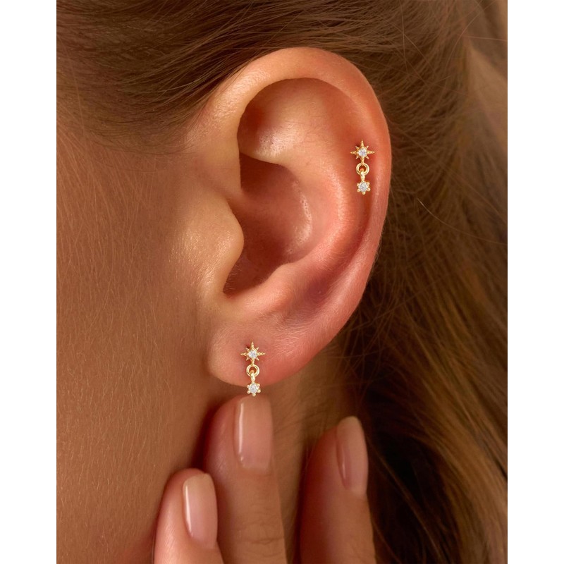 GUOKE Flat Back Earrings, 14K Gold Plated Dangle Helix Cartilage