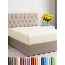 King Size Fitted Bed Sheet - Hotel Luxury Single Fitted Bottom Sheet Only - Fits Mattress Between 8 to 16 inches - Deep Pockets, Extra Soft and Wrinkle Free - Comfy Breathable & Cooling - Off White