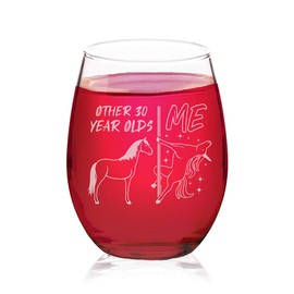 Veracco Other 30 Year Olds Me Vs Unicorn Thirth Birthday Gift For Him Her Thirty and Fabulous Stemless Wine Glass (Clear, Glass)