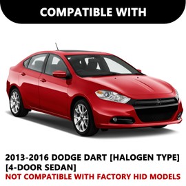 Aosky Headlight Assembly Fits for 2013-2016 Dodge Dart [Halogen Type] with Projector Replacement OE Headlamp Chrome Housing Right/Passenger Side