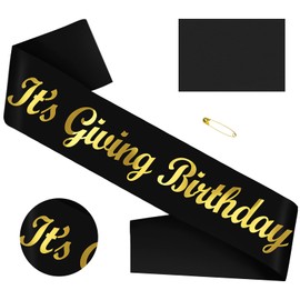 SKJIAYEE It's Giving Birthday Sash with Gold Foil, Fun Black Birthday Sash Decorations for Girls women and Men 16th 18th 21st 30th 40th 50th 60th or Any Birthday Party Supplies, Cute Birthday Gifts