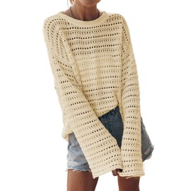 Sidefeel Womens Summer Outfit 2025 Lightweight Sweater Crochet Hollow Out Knit Fall Clothes Medium Apricot