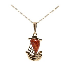 Artisana-Schmuck Amber Ship Pendant in Gold-Plated 925/000 Sterling Silver, Gold-plated 925/000 sterling silver Baltic Amber, Amber