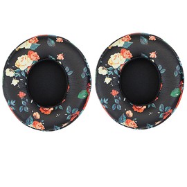 SINOWO Ersatz-Ohrpolster für Beats Solo 2 & Solo 3 kabellose On-Ear-Kopfhörer, Solo2 Solo3 Ohrpolster mit Geräuschisolierung, Memory-Schaum, weiches Protein-Leder (schwarze Blume)