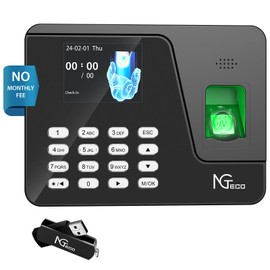 NGTeco Fingerprint Time Clock for Small Businesses, Supports Shift Schedules, Standalone Time Card Machine with No Monthly Fees, No WiFi Required