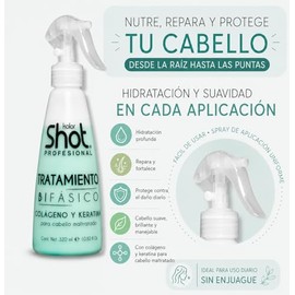 Tratamiento Bifásico Colágeno y Keratina Kolor Shot | Reparación Intensiva para Cabello Maltratado, Seco o Procesado | Hidratación, Brillo y Suavidad