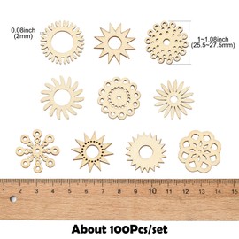 Stiesy 200 Pcs Gears Flower Unfinished Blank Wooden Slices Assorted Flower Wood Cabochon Unfinished Wooden Cutouts for Card Making Home Decoration