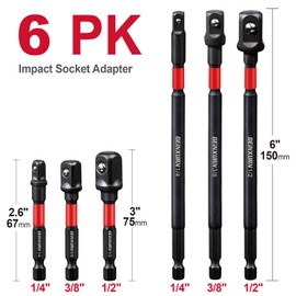 Geinxurn 6Pcs Impact Socket Adapter Set,1/4" 3/8" and 1/2" Drive, (3" and 6") Extension Bit with Holder, Adapt Your Power Drill to High Torque Impact Wrench