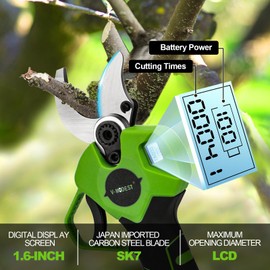 2-IN-1 Electric Pole Pruning Shears Cordless, 1.6" Cutting Diameter Cordless Pruner with 15 FT High Reach Extension Pole, 21V 4.0Ah Battery Powered Pole Pruner for Tree Trimming, LCD Display
