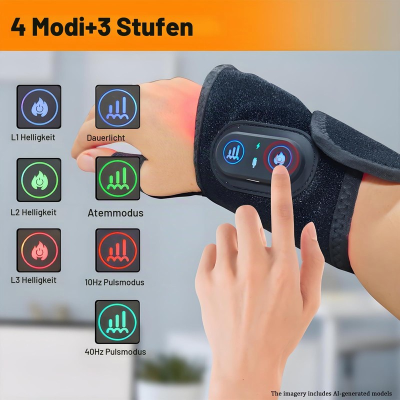 Neroos Flow Carpal Tunnel, 660nm+880nm Light, 3 Heat Levels, Touch