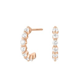 EAMTI 925 Sterling Silver Rose Gold Hoop Earrings for Women CZ Cubic Zirconia Half Hoop Earrings Small Split Huggie Hoop Earrings Hypoallergenic
