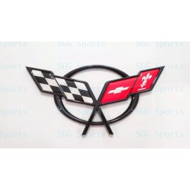 AUTO 1PC 1997-2004 C5 Corvette Black Rear Deck Lid Only Cross Flags Emblem