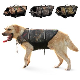 Kosgraiy Dog Life Jacket Camouflage Dog Life Vest with Reflective Strips,High Buoyancy Adjustable Dogs Safety Swim Vest with Rescue Handle for Swimming and Boating,Camo-3,M