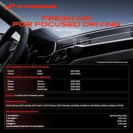 Filtro de aire de cabina A-Premium con carbón activado compatible con modelos Nissan e Infiniti - Altima 2013-2018, Murano 2015-2023, Pathfinder 2013-