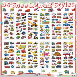 36 Sheets 3D Transportation Stickers for Kids - 900+ Car, Airplane, Truck & Train Puffy Stickers | Easy Peel & Reusable | Scrapbooking, Rewards, Crafts