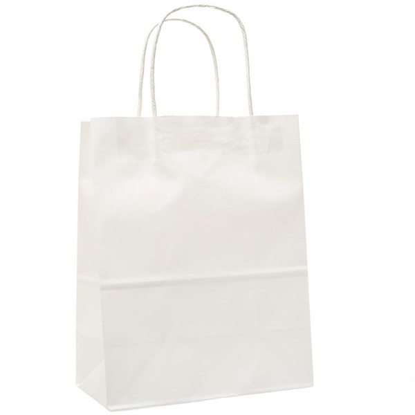 12CT Medium White Biodegradable Paper, Premium Quality Paper (Sturdy & Thicker), Kraft Bag with Colored Sturdy Handle