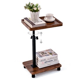 C Table End Table Adjustable Height,C Shaped End Table for Couch，360°Swivel TV Tray Table,Couch Tables That Slide Under,Couch Coffee Side Table for Bed,Chair,Bathtub,Snacks,laptops-Walnut Color