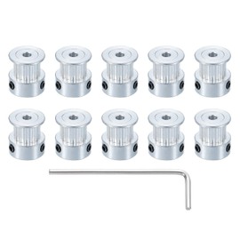 sourcing map 10 Pcs Aluminum 16 Teeth 3mm Bore 6mm Width Timing Belt Pulley Wheel Idler Pulley Synchronous Wheels Gear Part with Wrench for 3D Printer, Silver