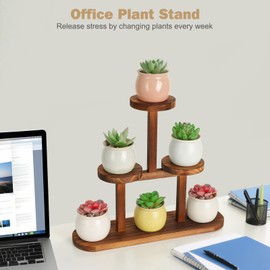 3 Tier Wood Table Top Plant Stand,Small Windowsill Plant Shelf Desk Succulent Stands, Mini Flower Stand Holer Rack for Desktop,Countertop,Window,Kitchen,Office ,Corner,Round,Narrow,Walnut Color