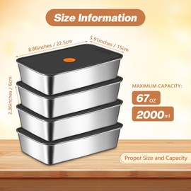 Blushtier 8 Pcs 67oz Stainless Steel Food Storage Containers Reusable Metal Meat Marinating Container with Lids Fruit Lunch Storage Box for Leftovers,Dishwasher and Freezer Safe 2000ML